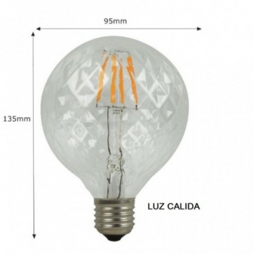 BOMBILLA LED GLOBO GRABADO TRANSPARENTE 95mm. 3G9GR2 E27 270